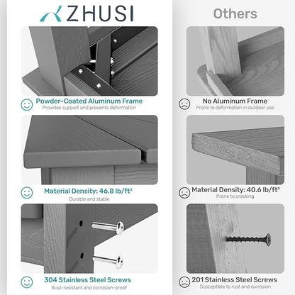 ZHUSI Patio Table and Chairs Set, Outdoor Table and Chairs,HDPE Outdoor Dining Set with Umbrella Hole for Backyard, Poolside, Porch 6 Armchairs