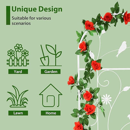 Metal Garden Trellis for Climbing Plants, 2 Pack 86.5" x 19.7" White Plant Trellis Outdoor, Clematis Rrellis Outdoor, Arched Decoration Suitable for lawns, Gard, White