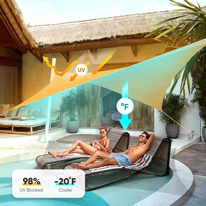 Quictent 24X24FT Large Oversized 185G HDPE Square Sun Shade Sail Canopy 98% UV Block Outdoor Patio Garden with Hardware Kit