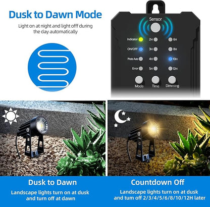 All-in-One Low Voltage Landscape Lighting, Dusk to Dawn Transformer Timer, Waterproof Spotlights, Dimmable LED Outdoor Landscaping Lights Kit for Yard Backyard Tree House 24V (6 pack warm white)