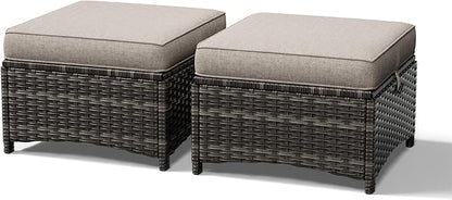 Joyside Outdoor Ottoman Set of 2, Patio Large Ottoman Foot Rest with Thickened Cushions, Outdoor Wicker Foot Stool for Porch, Deck Use