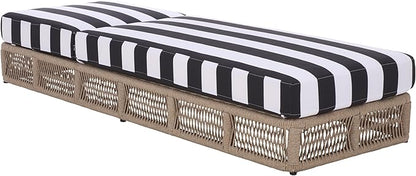 SAFAVIEH Outdoor Patio Furniture Collection - Gillian Heather Tan Rope Daybed, Black Stripe Cushion, Coastal Sunlounger, Fully Assembled (PAT7527E)