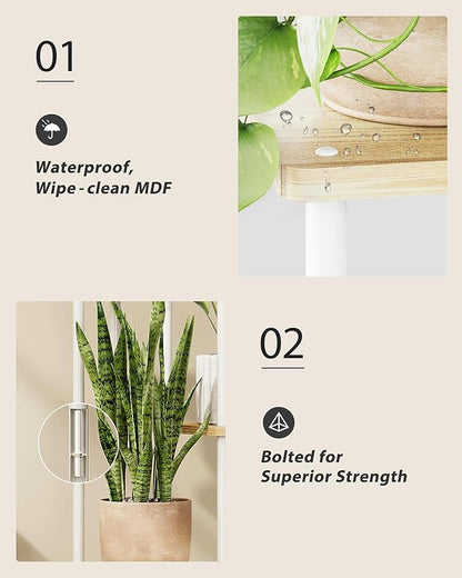 Tall Plant Stand Indoor 5 Tiered Plant Shelf for Multiple Plants Coner Shelf Stand Wood Plant Stand Metal Shelving for Living Room Bedroom Balcony Patio White