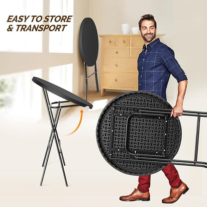 VINGLI 32" Plastic Folding Round Table Bar Height, HDPE Matrial with Gray Metal Finish, High Top Table for Outdoor Party, Cafes, Restaurants, Backyard, Dining Room, Wedding Event,1 Pack, Black