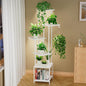 Plant Stand Indoor with Grow Light, 6-Tiered Tall Plant Stand Indoor, Metal Plant Shelf with Hanging Basket Hook and Adjustable Light, Ideal for Living Room, Garden, Patio white