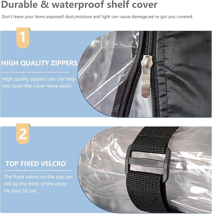 Waterproof Shelf Cover,Outdoor 600D Heavy Duty Dustproof Storage Shelves Cover,48''x18''x82'' Shelf Covers for Wire Shelving with Zippers,Storage Rack Covers with Clear Front
