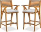 Best Choice Products Set of 2 Outdoor Acacia Wood Bar Stools Bar Chairs for Patio, Pool, Garden w/Weather-Resistant Cushions - White Sand