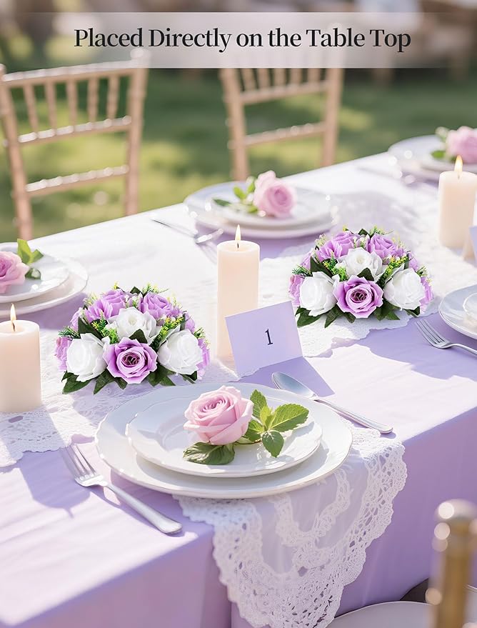 Artificial Flower Balls, Lilac and White Silk Rose Centerpieces