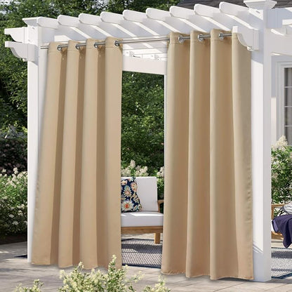 NICETOWN Indoor & Outdoor Curtains for Patio Waterproof, Sunlight Blocking Durable Curtains for Bedroom/Gazebo/Porch/Pavilion, Patio Covers for Shade and Rain, 1 Panel, W52 x L84 inch, Beige
