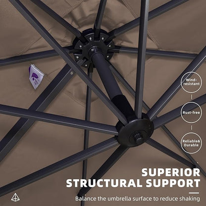 PURPLE LEAF 10' X 13' Square Cantilever Umbrella Patio Umbrella with Base Outdoor Umbrella Aluminum Offset with 360-degree Rotation for Garden Deck Pool Patio Taupe