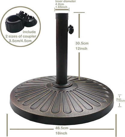 Sunnyglade 18" 30.2-lbs Heavy Duty Round Antiqued Umbrella Base for Patio, Outdoor - Bronze