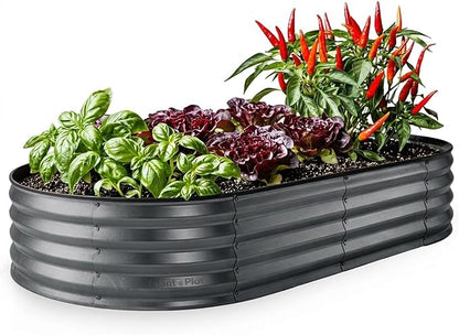Plant & Plot Galvanized Raised Garden Beds Outdoor // 6×3×1 ft Planter Raised Beds for Gardening, Vegetables, Flowers // Large Metal Garden Box // Patented Tool-Free Design (Dark Gray)