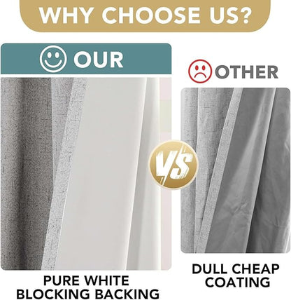 H.VERSAILTEX Linen Curtains 100% Blackout Curtains for Bedroom 102 inch Long Full Light Blocking Nature Linen Blended Window Curtains for Living Room Nickel Grommet (2 Panels, Glacier Gray)