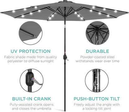 Best Choice Products 10ft Solar Polyester LED Lighted Patio Umbrella w/Tilt Adjustment and UV-Resistant Fabric