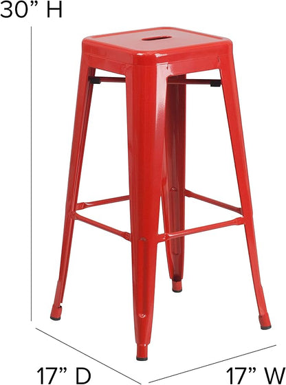 Bar Stool 30-Inch Red Metal Backless Stackable Indoor-Outdoor