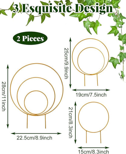Unique Round Hoya Trellis, 3 Pcs Different Small Houseplant Trellis for Indoor Climbing Plant, Garden Trellis Plant Support for Potted Ivy and Flowers Outdoor(Gold)