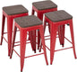 FDW Metal Bar Stools Counter Height Barstool Stackable Barstools Indoor Outdoor Patio Bar Stool Home Kitchen Dining Stool Backless Bar Chair (Red with Wood, 24")