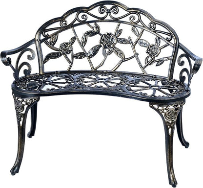 Patio Balcony Bench Double Seat, Anti-Rust Cast Aluminum Patio Garden Bench for Park Yard Outdoor Furniture Copper.1