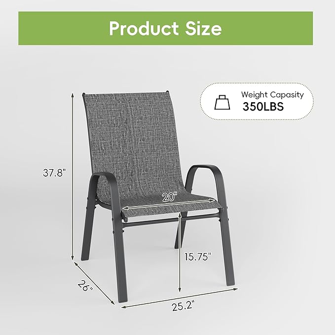 Patio Dining Chairs Set of 4, Dark Grey Metal Frame with 650D Fabric