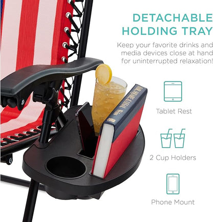Best Choice Products Set of 2 Adjustable Steel Mesh Zero Gravity Lounge Chair Recliners w/Pillows and Cup Holder Trays - American Flag