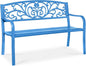 Best Choice Products Outdoor Bench Steel Garden Patio Porch Furniture for Lawn, Park, Deck w/Floral Design Backrest, Slatted Seat - Ocean Blue