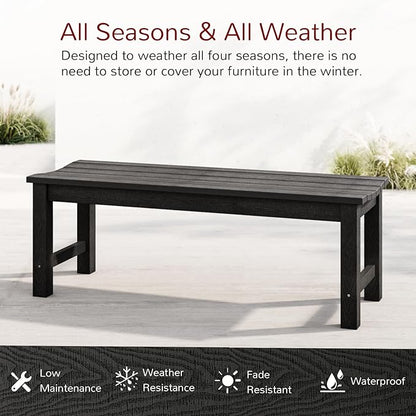 Stoog Outdoor Bench, 2-Person Outdoor Poly Lumber Backless Bench, Weatherproof Garden Bench, Never Rot or Fade, Suit for Church, Backyard, Porch and Park, Black
