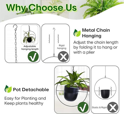 Hanging Planters for Indoor Plants with 5.5" Pot + Ceiling Hook + Extender Chain | Hanging Plant Holder, Metal Minimalist Planter, NO Plant incld