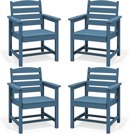 SERWALL Outdoor Dining Chairs Set of 4, All-Weather HDPE Patio Chair with 19.7" Widened Seat, for Backyard, Garden, Blue