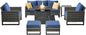 Belord 7 Pieces Patio Furniture Set with 50000BTU Propane Fire Pit Table: Wicker Patio Conversation Set with Outdoor Club Chairs Patio Couch Metal Side Table, All Weather Brown Rattan