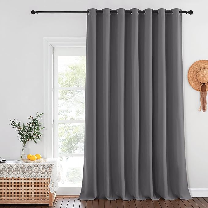 NICETOWN Blackout Sliding Glass Door Curtain 144 inches Long, Grommet Thermal Insulated Light & Heat Blocking Curtain & Drape Window Treatment for Sliding Glass Door, Grey, W100 x L144, 1 Panel
