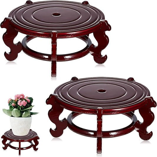 Geetery 2 Pcs 4 to 12 in Wooden Plant Stands Indoor Chinese Oriental Plant Stand for Vase Fishbowl Flower Pot Lamp Redwood Base Vintage Display Rack Decor(10 Inch)