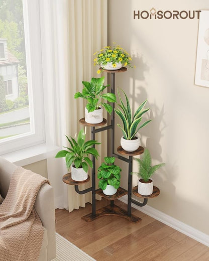 Corner Plant Stand Indoor - 6 Tiered Indoor Plant Stand Round Metal Plant Shelf, Plant Organizer for Living Room, Graden, Balcony, Home Decor (Brown)