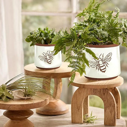 YBX Terracotta Pots Inch with Drainage Holes, Bee Decor, Ceramic Pots for Indoor Plants Flower Pots Outdoor, Succulent, Herbs, Snake Plants (White, 6+4 Inch)