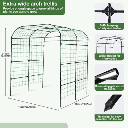 Lalahoni Large Garden Trellis Arch for Climbing Plants Outdoor, 7.8 feet Tall Metal Walkway Arbor Plant Support Vine Flower Vegetables Cucumber Trellis for Raised Bed, with Netting, Lightweight