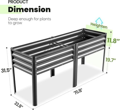 KING BIRD Raised Garden Bed with Irrigation System and Legs Galvanized Elevated Planter Box for Backyard, Patio, Balcony, 600lb Capacity, Dark Grey, 70.9x22.8x31.5 in