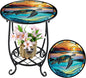 Outdoor Side Table Round Small Mosaic Patio Accent Indoor End Plant Coffee Tea Table for Yard Patio Porch Garden Living Room, Bedroom(Turtle Style,14 Inch)
