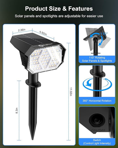 Brightown 4Pack Solar Spot Lights Outdoor with 58 LED & 1800mAh, IP67 Solar Lights Outdoor Waterproof with 3 Light Modes, 2-in-1 Dual Use Outdoor Solar Lights for Yard, Garden and Pathway (Cool White)