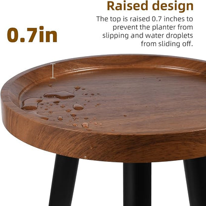 Indoor Plant Stand,Wood Mid Century Plant Table in Walnut Finish,Tall Plant Stand for Flower Pot,Modern Round Small Side End Table with Raised Design (Walnut, 12"x10.8")