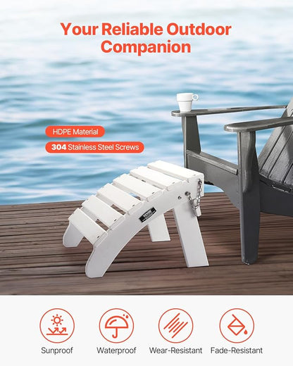 VEVOR Adirondack Ottoman, 17.7L x 19.7W x 13.8H Inch HDPE Plastic Folding Adirondack Ottoman, Weather-Resistant Foot Rest for Adirondack Chair, Widely Used for Outside Porch Pool Lawn Backyard, White