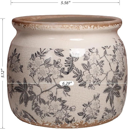 Ceramic Planters for Indoor Plants, Plant Pots with Drainage Hole, 6.29in. Flower Pots for Indoor Plants, Vintage Planters & Succulent Pots, Crackle Glaze Finish Plant Pots, Rustic Grey