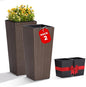 Idzo All Weather Wicker Planters for Outdoor Plants Set of 2, 24 inch Tall Planter for Front Porch, Patio, Balcony, Indoor Usage - Square Rattan Flower Pots, Mocha