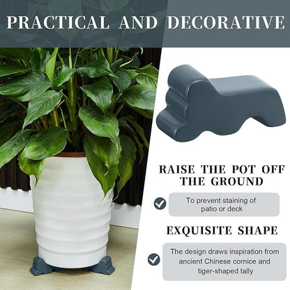 Kigeli 6 Pcs Resin Garden Pot Feet for Outdoor Planters 3 Inch Long 1.5 Inch Tall Flower Handmade Elevator Plant Feet Frost Proof Lifter for 14-20 in Pot(Blue Gray)
