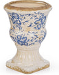 Sungmor Small Ceramic Urn Planter - Blue and White Floral Pedestal Flower Pot, Decorative Vintage Chinoiserie Style Planters, Tuscan Accent Vase Indoor Outdoor Plant Holder with Drainage