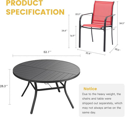VICLLAX Patio Table and Chair Set of 8, All Weather Metal Round Outdoor Dining Furniture Set-53 Round Outdoor Table and Chairs, Black Tabletop