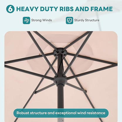 OLIXIS 7.5ft Patio Umbrella with Tilt and Crank Button & 8 Sturdy Ribs Waterproof, Patio Table Umbrella Perfect for Poolside, Terrace, Beach and Outdoor Restaurant, Beige