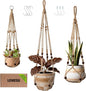 3 Pack Jute Macrame Plant Hanger Indoor 3 Different Sizes Hanging Planter Basket Flower Pot Holder with Wood Beads & No Tassels for Boho Home Decor, 23, 30, 35 Inch, Brown (Pot Not Included)