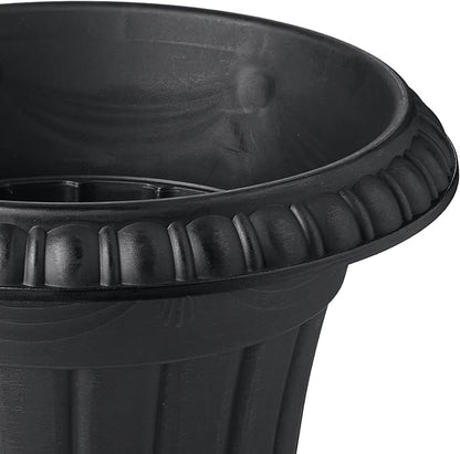Arcadia Garden Products PL10BK Classic Traditional Plastic Urn Planter Indoor/Outdoor, 15" x 13", Black