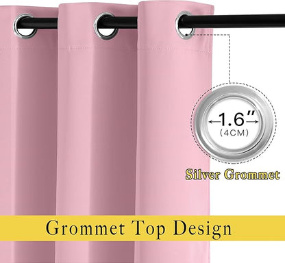 NICETOWN Rouge Pink Blackout Curtains for Bedroom 95 Inch Length - Thermal Insulated Room Darkening Privacy Grommet Window Drapes for Boys Room, Set of 1 Panel, 80 x 95 Inch