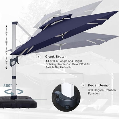 ABCCANOPY Patio Umbrella Cantilever Double Top Outdoor Offset Umbrella with 360° Rotation