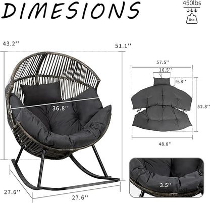 Shintenchi Wicker Egg Chair,Oversized Outdoor Indoor Rocking Chair,Large PE Rattan Rocking Chair with Cushion for Patio, Balcony, Backyard, Garden,Deep Grey